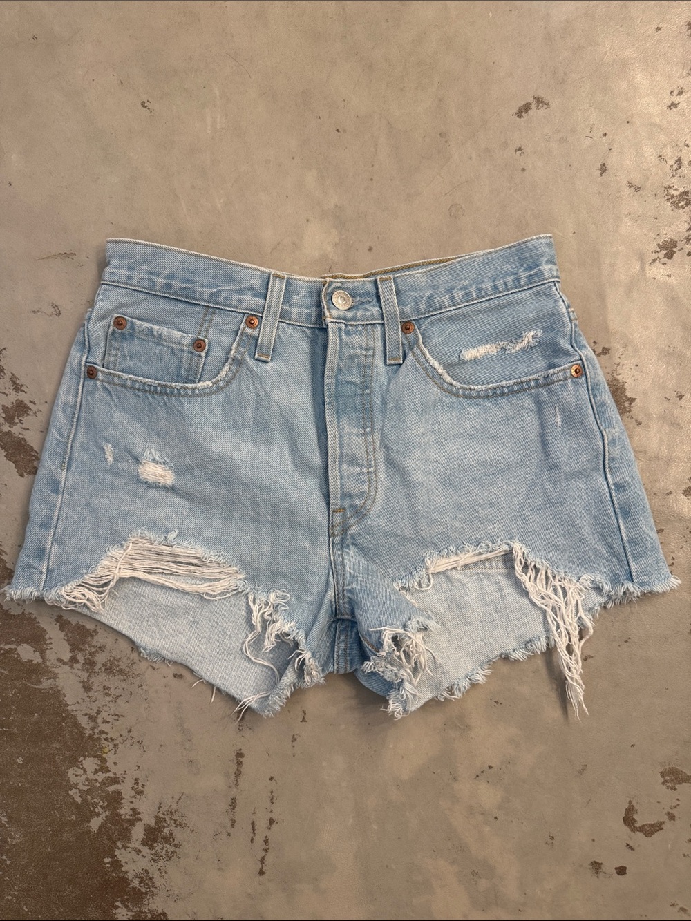 High-Rise Light Blue Distressed Denim Shorts for Women
